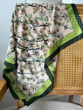Floral Butterfly Scarf Green
Border Spring Nature Print Square Botanical 
Scarf